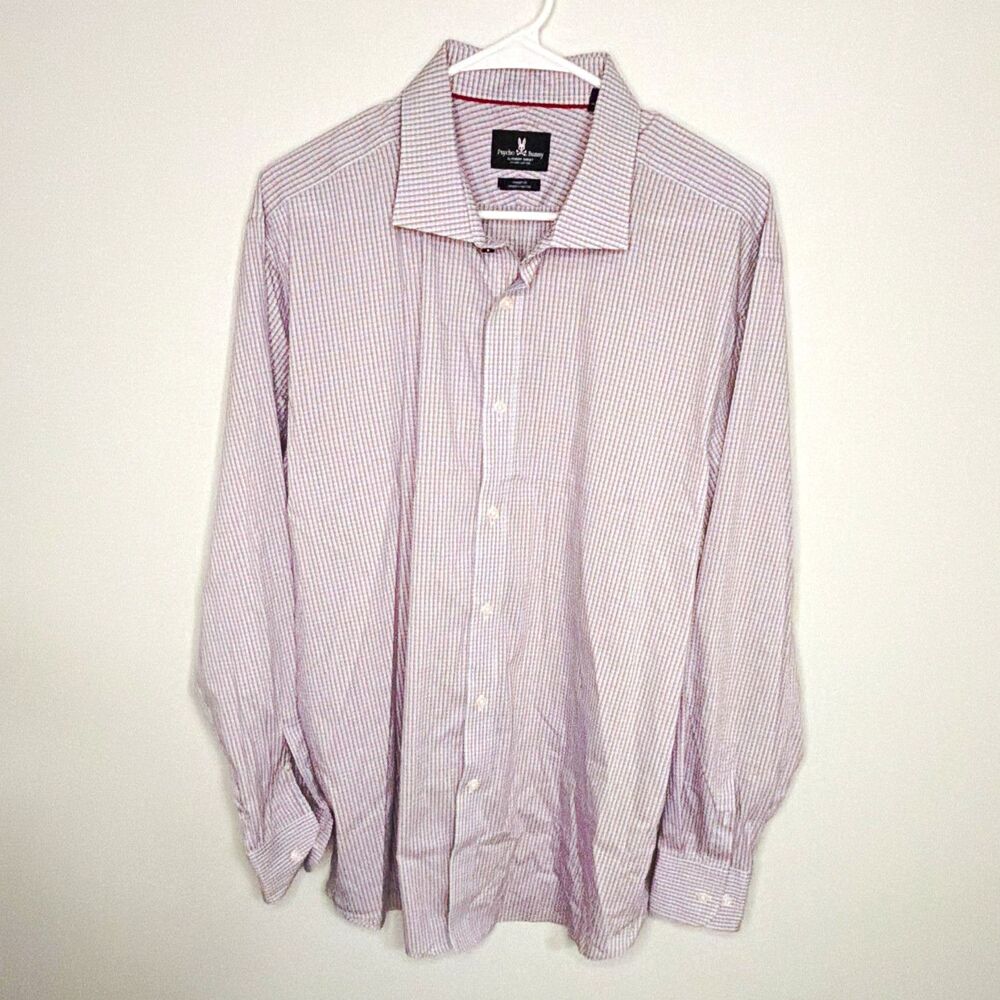 Lot of 2 Psycho Bunny Modern Fit Stretch Non-Iron Dress Shirt 17.5 34/35